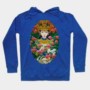 Vintage Style Abstract Asian Girl Surrounded by Beautiful Flowers Hoodie